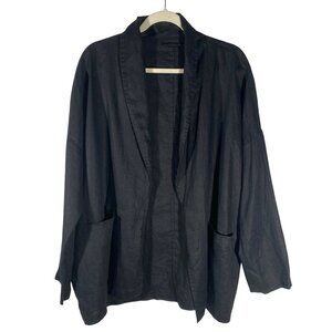 ADRIENNE VITTADINI Black 100% Linen Open Front blazer Jacket Size L neutral